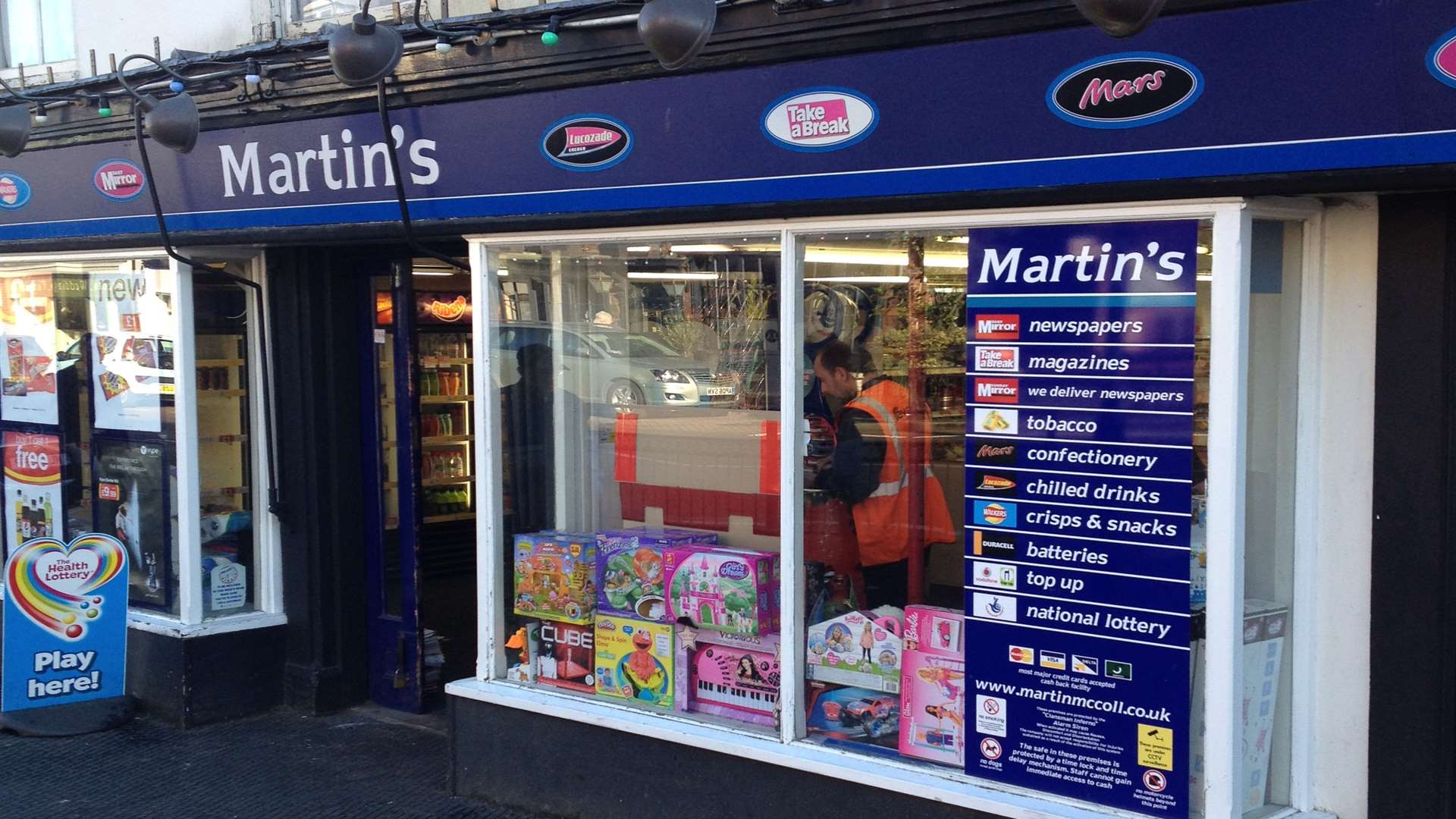 The newsagent's door has been badly damaged