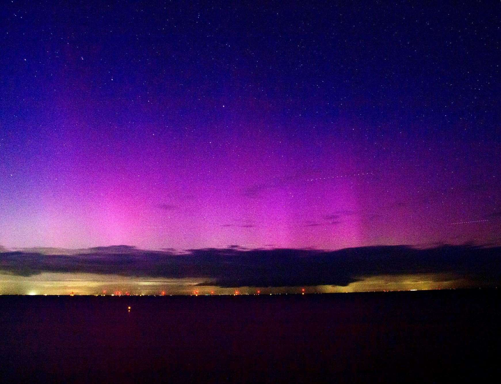 Chris Parish caught a glimpse of the Northern Lights from the downs in Herne Bay at 6pm yesterday. Picture: Chris Parish