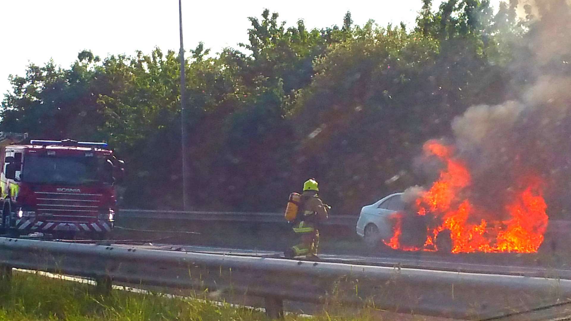 The car burst into flames