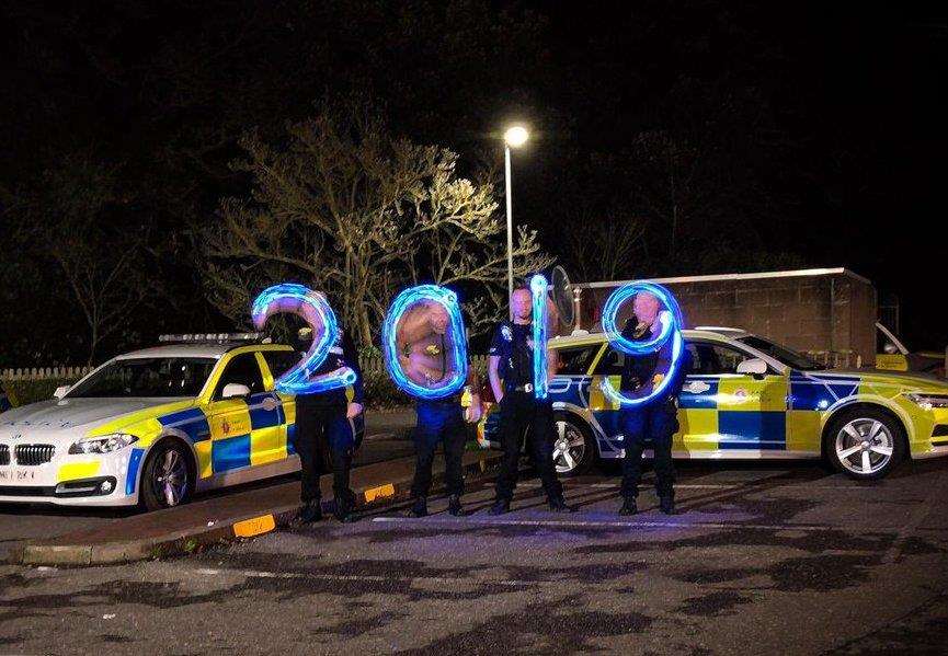Kent Police Road Policing Unit got creative as they posed for a new year photo with '2019' emblazoned in the air. Picture: Kent Police RPU