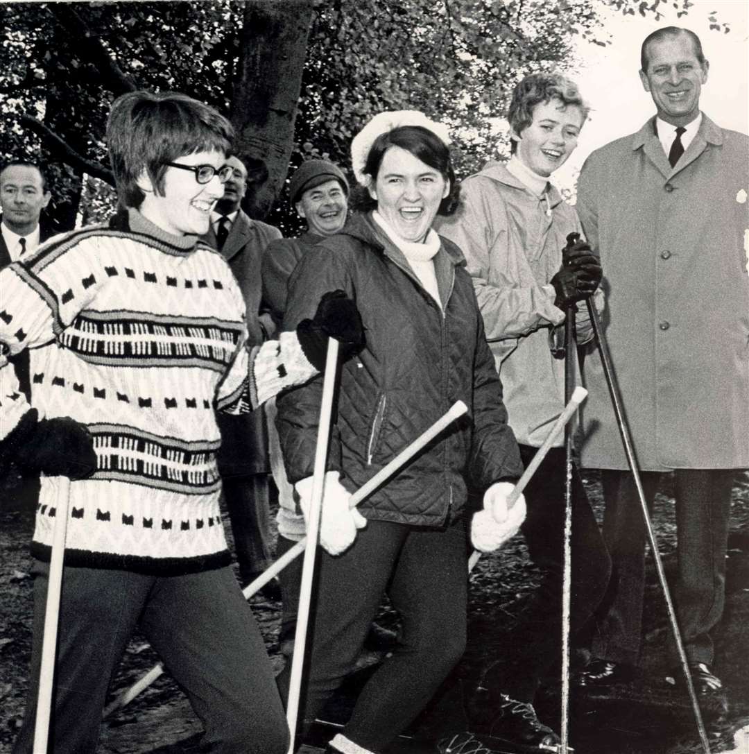 Students on the dry ski slope shared a joke with the Duke of Edinburgh when he officially opened the Bowles Outdoor Pursuits Centre at Eridge, near Tunbridge Wells, in 1969