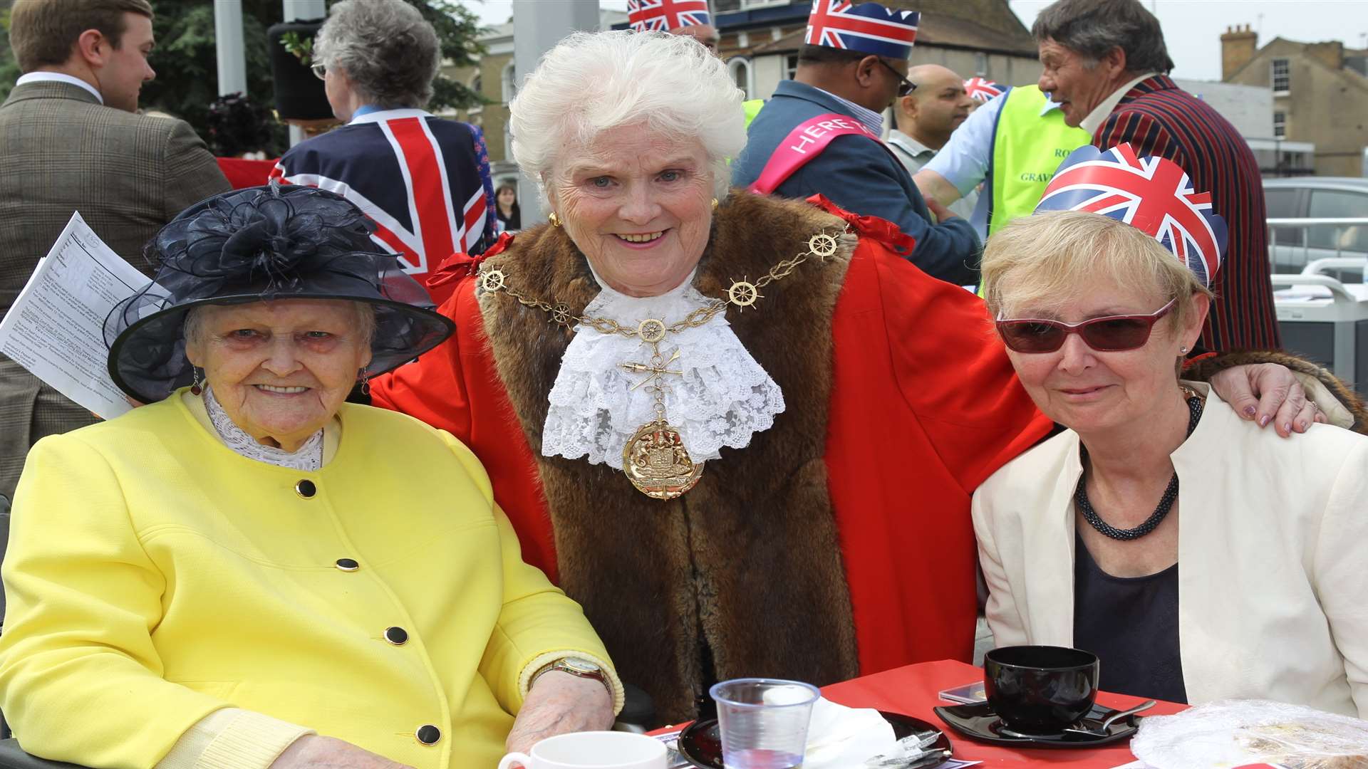 The former mayor with 90-year-old Katheleen Crowley an her daughter Susan Pitcher at the Queen's 90th birthday celebrations. Picture: John Westhrop