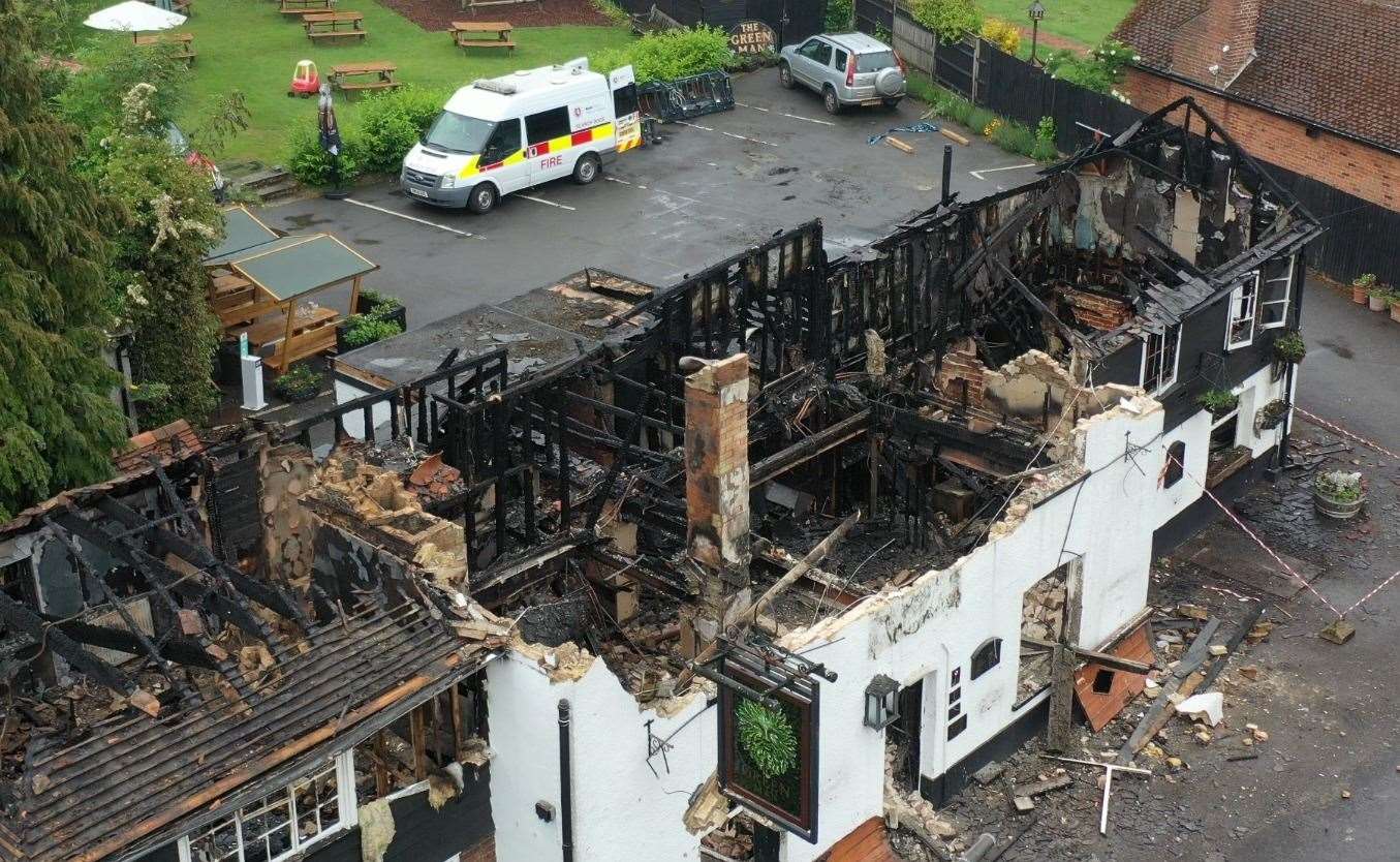 An aerial photo of the gutted Green Man pub, which has since been demolished. Photo: UKNIP