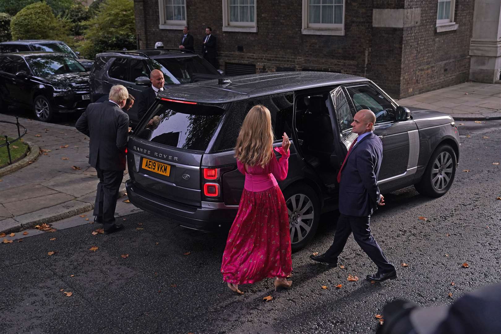 Carrie Johnson and outgoing Prime Minister Boris Johnson leave Downing Street before travelling to Scotland (Yui Mok/PA)