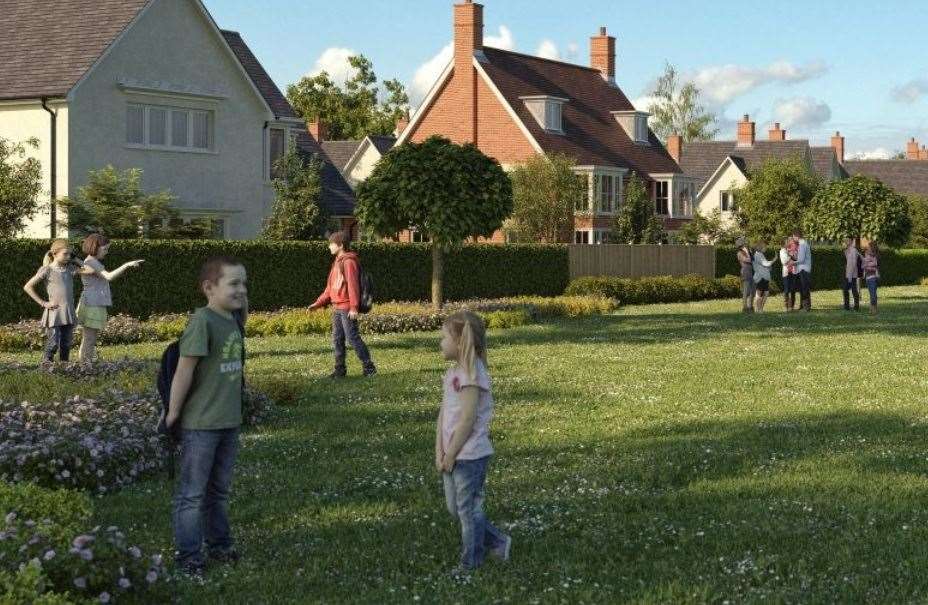 An artist impression of what the Highsted Park garden village could look like