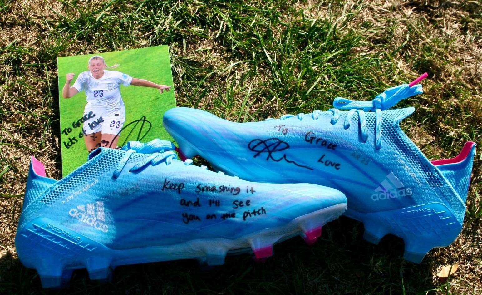 Alessia Russo sent signed boots and an autographed picture to Grace Storey