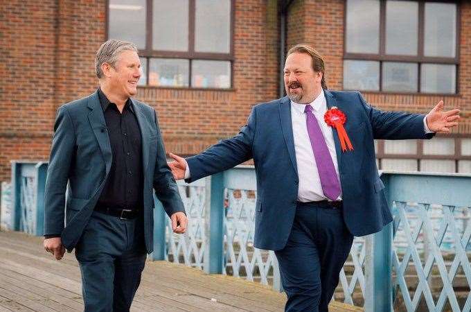 Labour leader Keir Starmer and Medway Council leader Vince Maple at Sun Pier, Chatham, after the election results