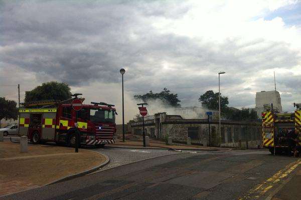 Fire crews tackled flames at an empty building in Northfleet. Pic by @TheDevilChris