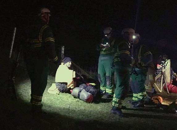 Mike Pearce was lifted to safety with ropes after falling down the steep embankment
