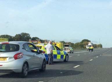 The air ambulance on the M20. Picture: @Bridget_MW