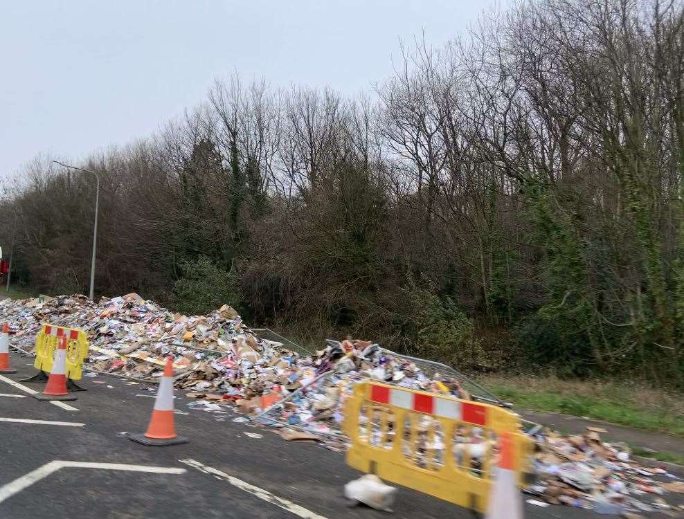 The rubbish on the slip road at the top of Blue Bell Hill in Chatham (43792597)