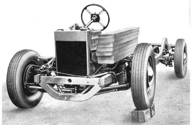 The Murad car and engine showing its Rubery Owen chassis