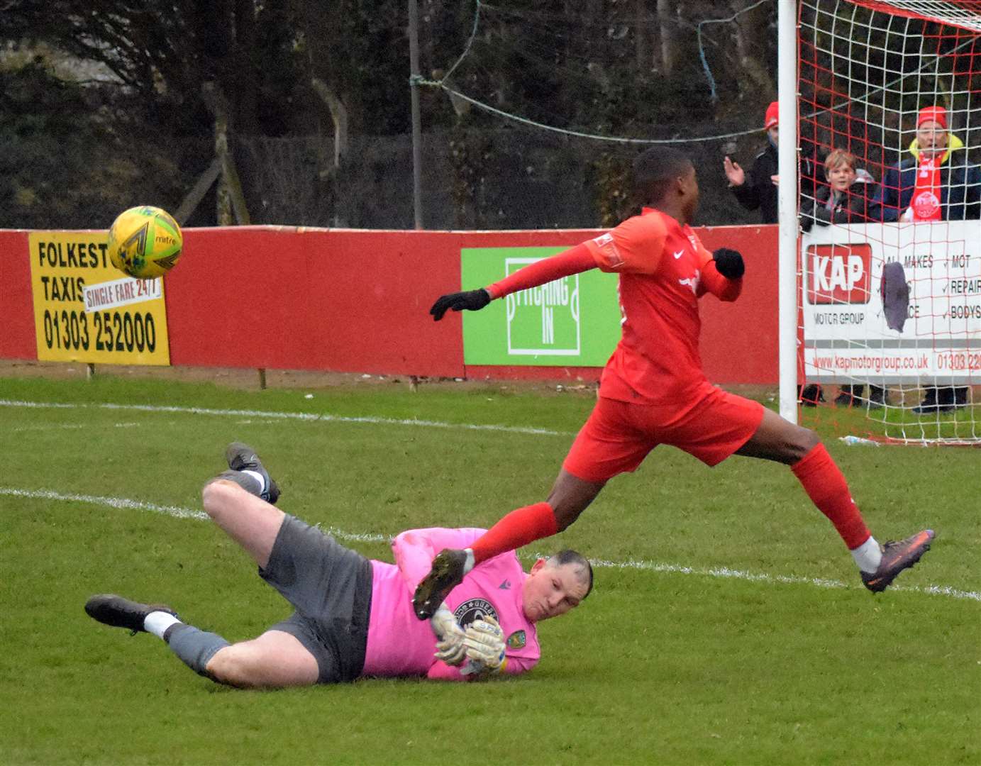 Hythe Town are denied in their 4-0 defeat by VCD Picture: Randolph File