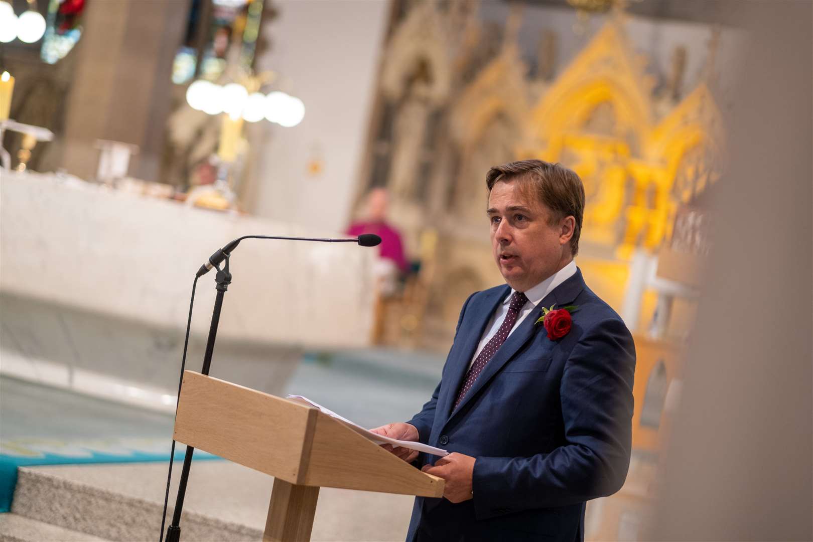 John Hume Junior speaks at his father’s funeral (Stephen Latimer/PA)