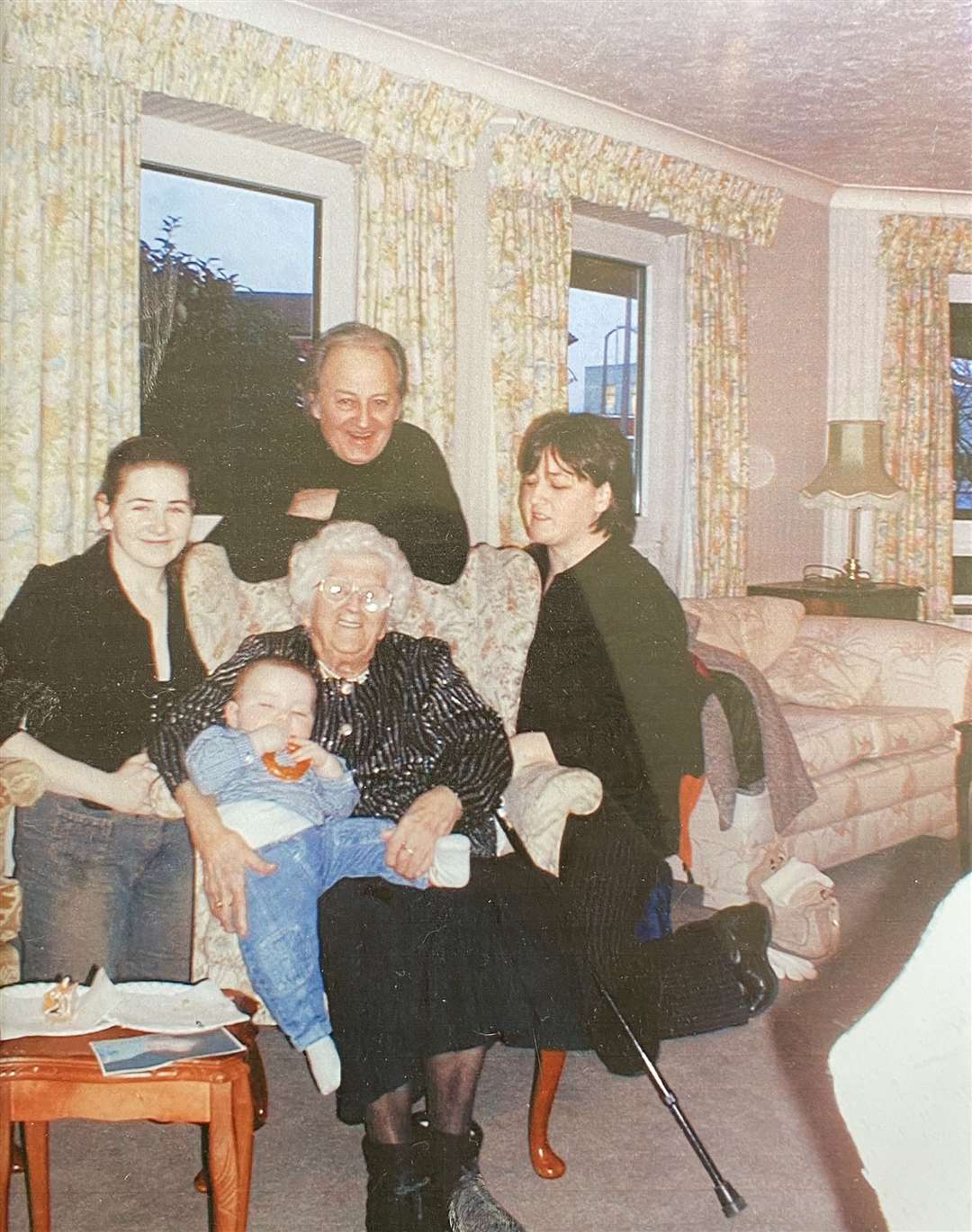 John (middle) with his mum Lily Violet, grandaughter Kelly, daughter Alison and great grandson - taken in 2002