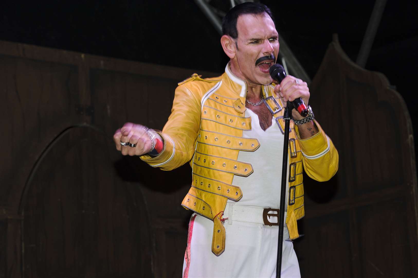 Freddie Mercury tribute act Gary Goodmaze at the Dartford in 2016