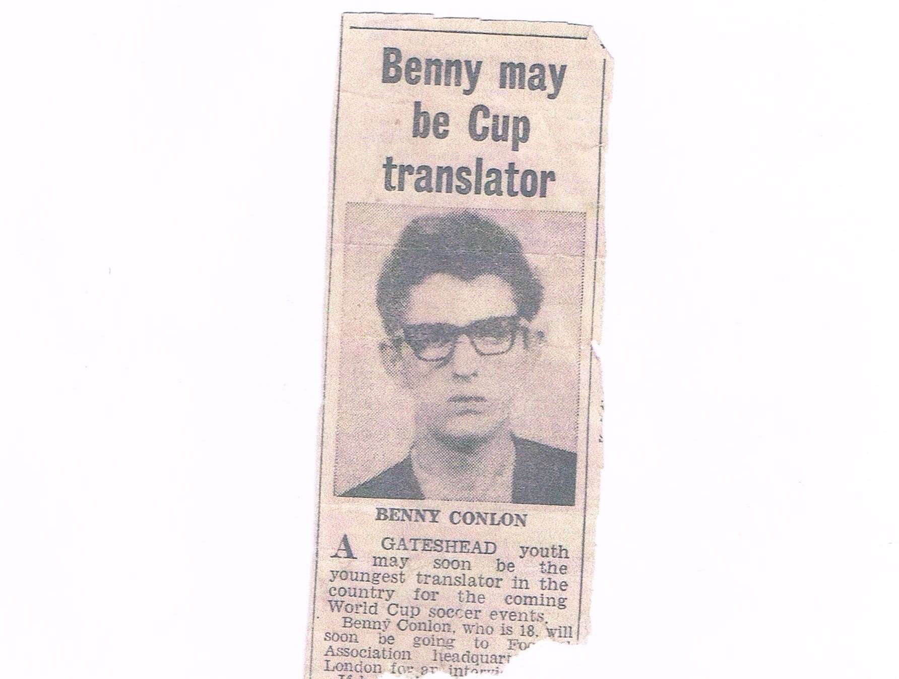 Press coverage of Ben Conlon's selection as a World Cup interpreter in 1966