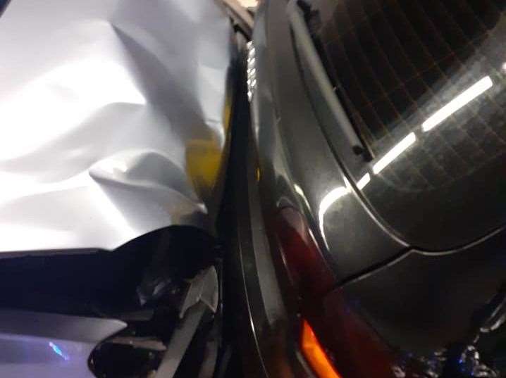 Damage to Natalie Ives' car, left, after the crash in the Medway Tunnel. Picture: Natalie Ives