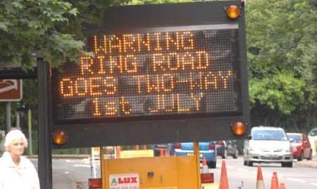 A mobile sign warned motorists of changes to the road layout. Picture: GARY BROWNE