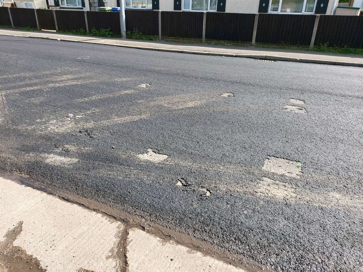 The poor road resurfacing in Leysdown