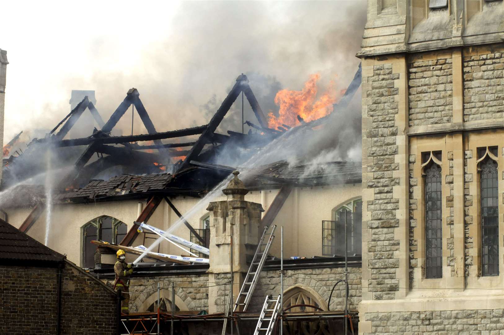 The church on fire in 2007. Picture: Terry Scott