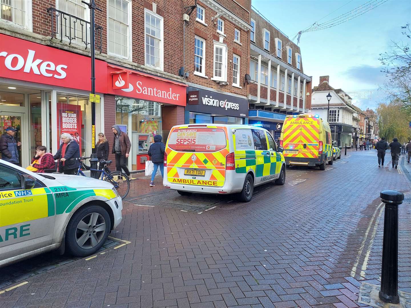 Four ambulance service vehicles and a police car have been called
