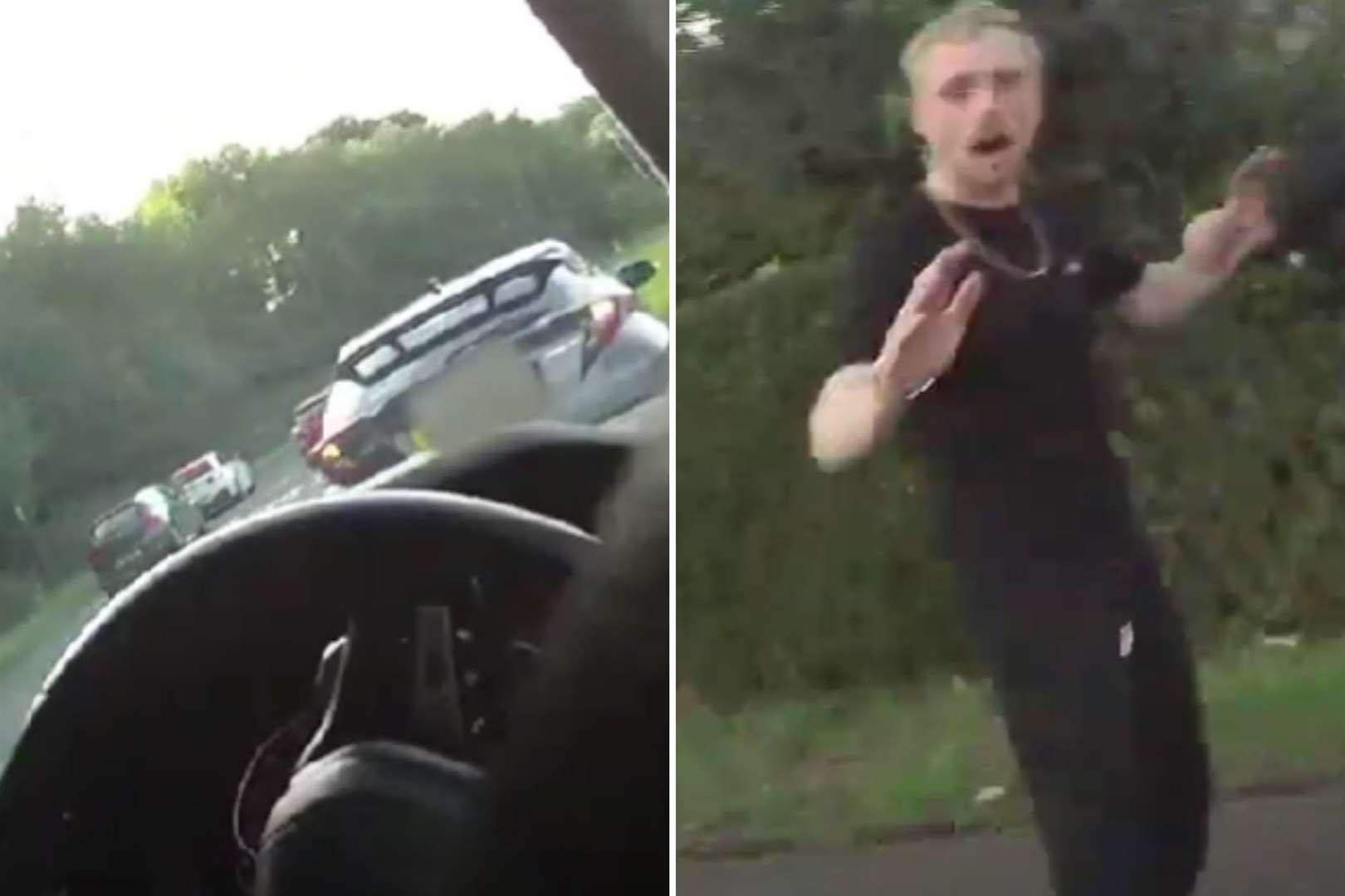 Seymour's crash after the police chase on the M2 - and the moment he was arrested - were caught on police bodycam footage. Pictures: Kent Police