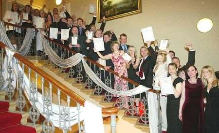 The finalists gather on the stairs at The Corn Exchange, Rochester. Picture: PETER STILL