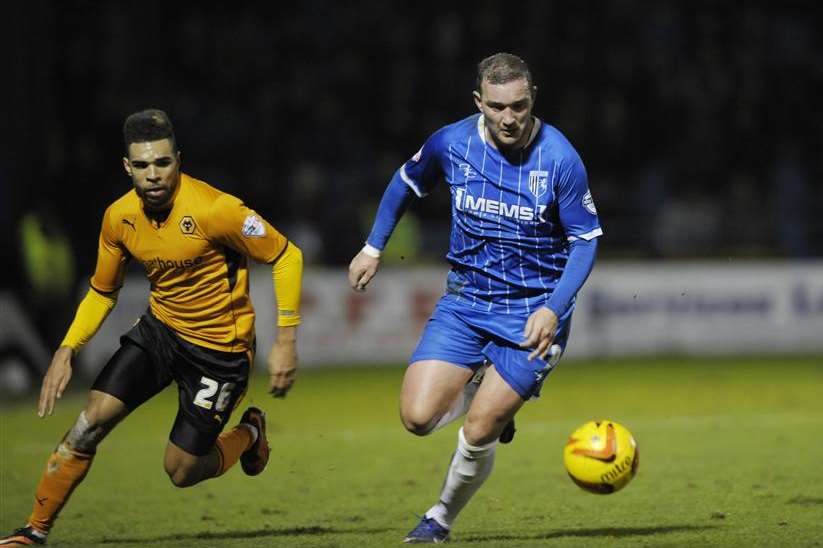 Danny Kedwell in action for the Gills against Wolves Picture: Barry Goodwin