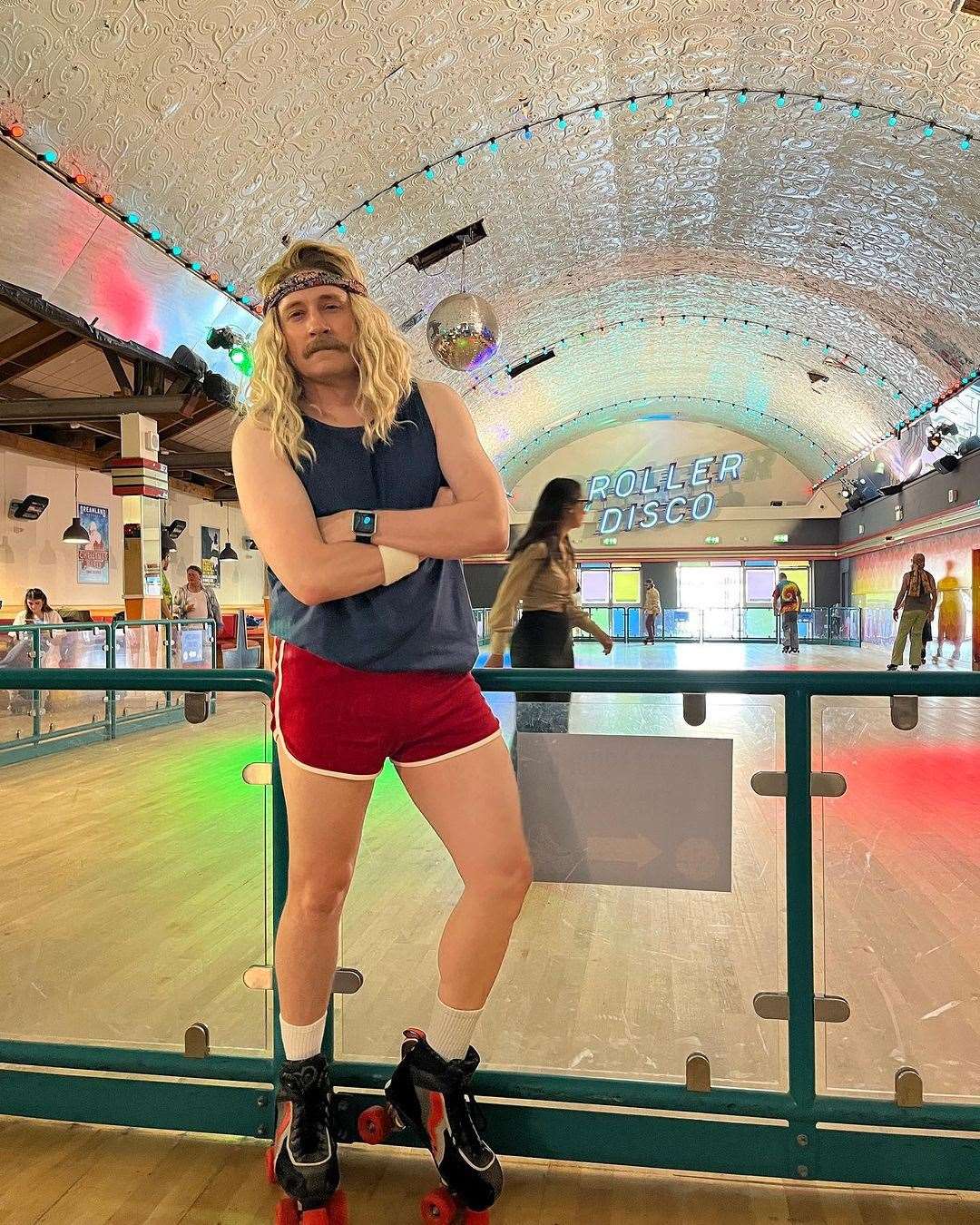Buffy the Vampire Slayer star Tommy Lenk visits Dreamland’s roller disco. Picture: tommylenk/Instagram