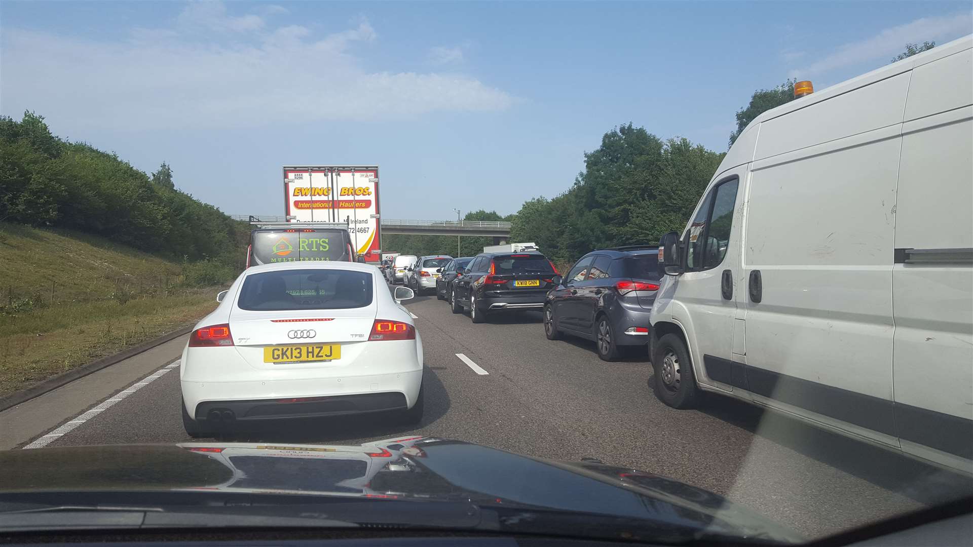 Traffic at a standstill near the Key Street turn-off on the A249, heading towards Sheppey