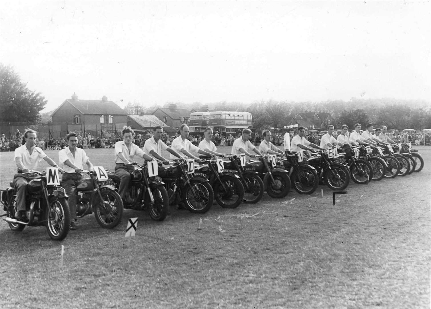 Maidstone Aces Motor Cycle club members gave a display at Boughton Monchelsea fete in 1950