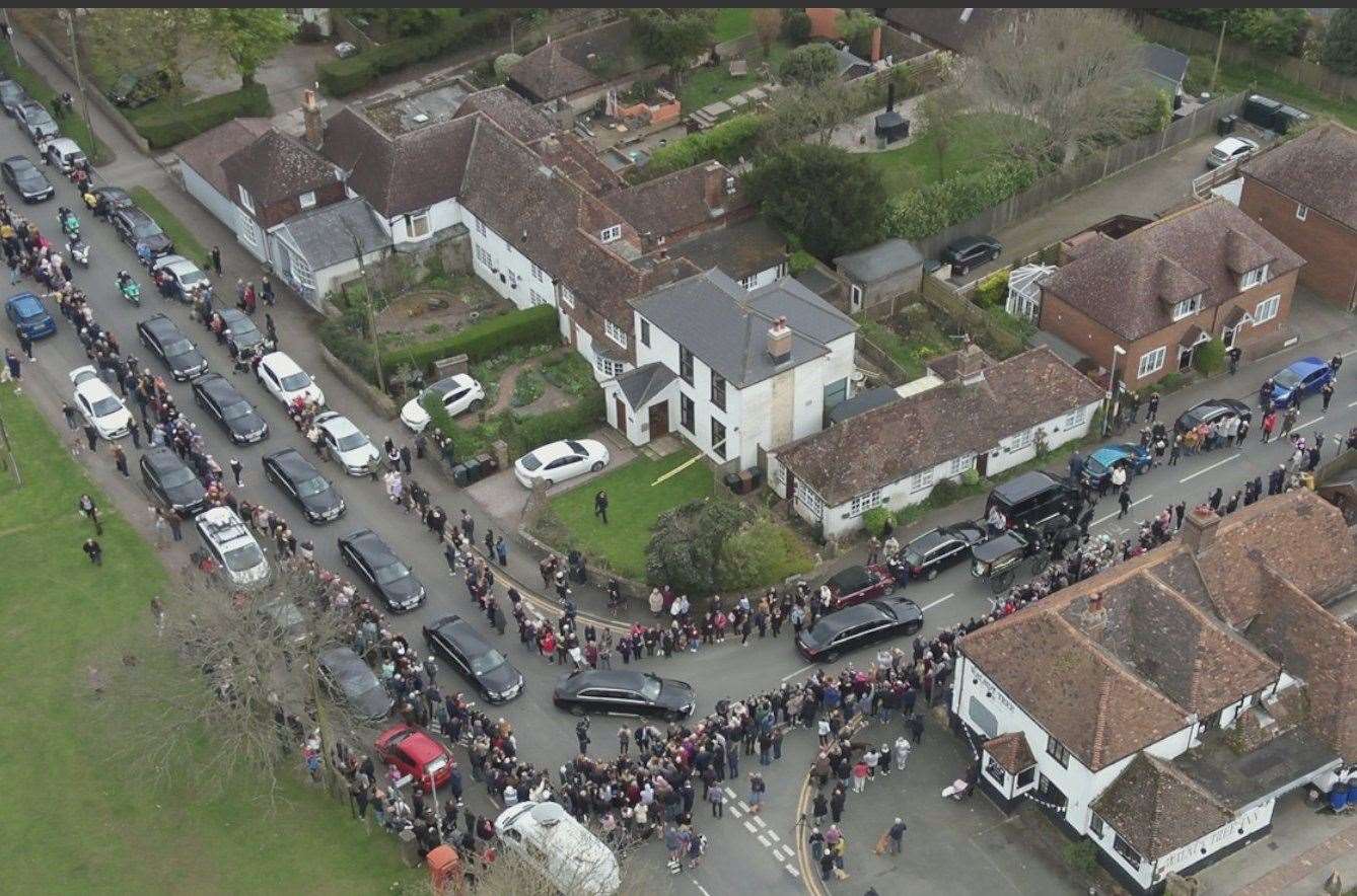 Residents lined the street in Aldington for Paul O'Grady's funeral. Pictures: UKNIP