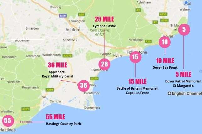The routes for the Clifftop Challenge 2021