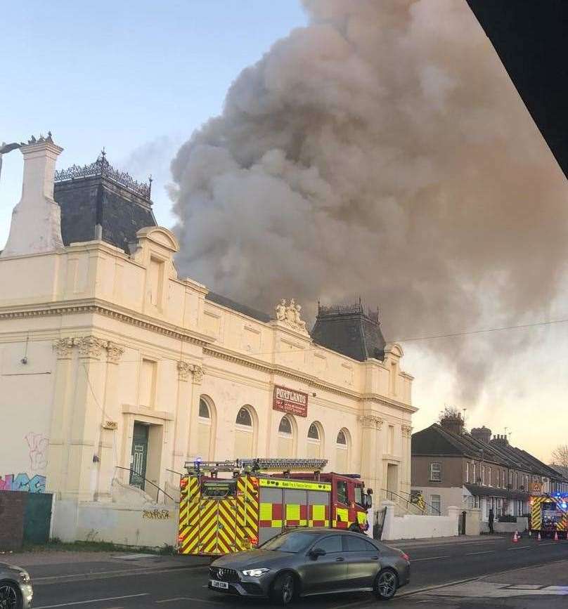 The road is closed while firefighters tackle the blaze. Picture: Hot Rod Diner Facebook