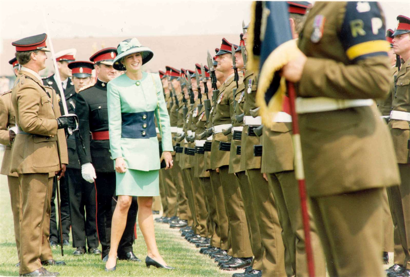 The Princess of Wales was an instant hit with officers and men of her namesake regiment when she paid her first visit to Howe Barracks, Canterbury, in June 1993. She spoke of her pride at standing before the regiment as its Colonel-in-Chief and joked: 'It has to said that for a 31-year-old woman to have 2,500 men under her command is quite a feat."