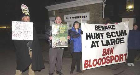 Anti-hunt protestors outside the hotel. Picture: ANDY PAYTON