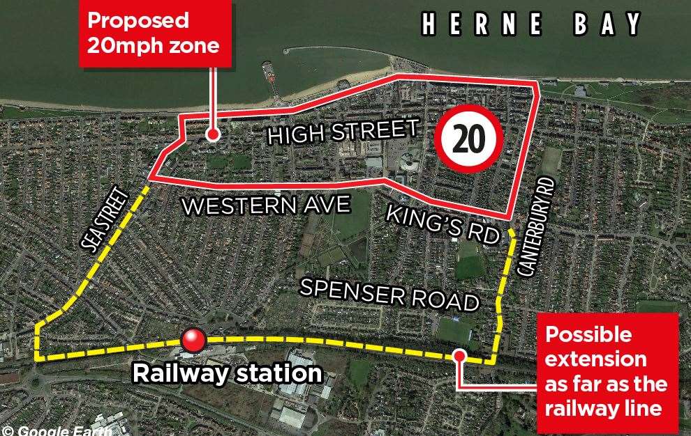 The proposed 20mph zones in Herne Bay