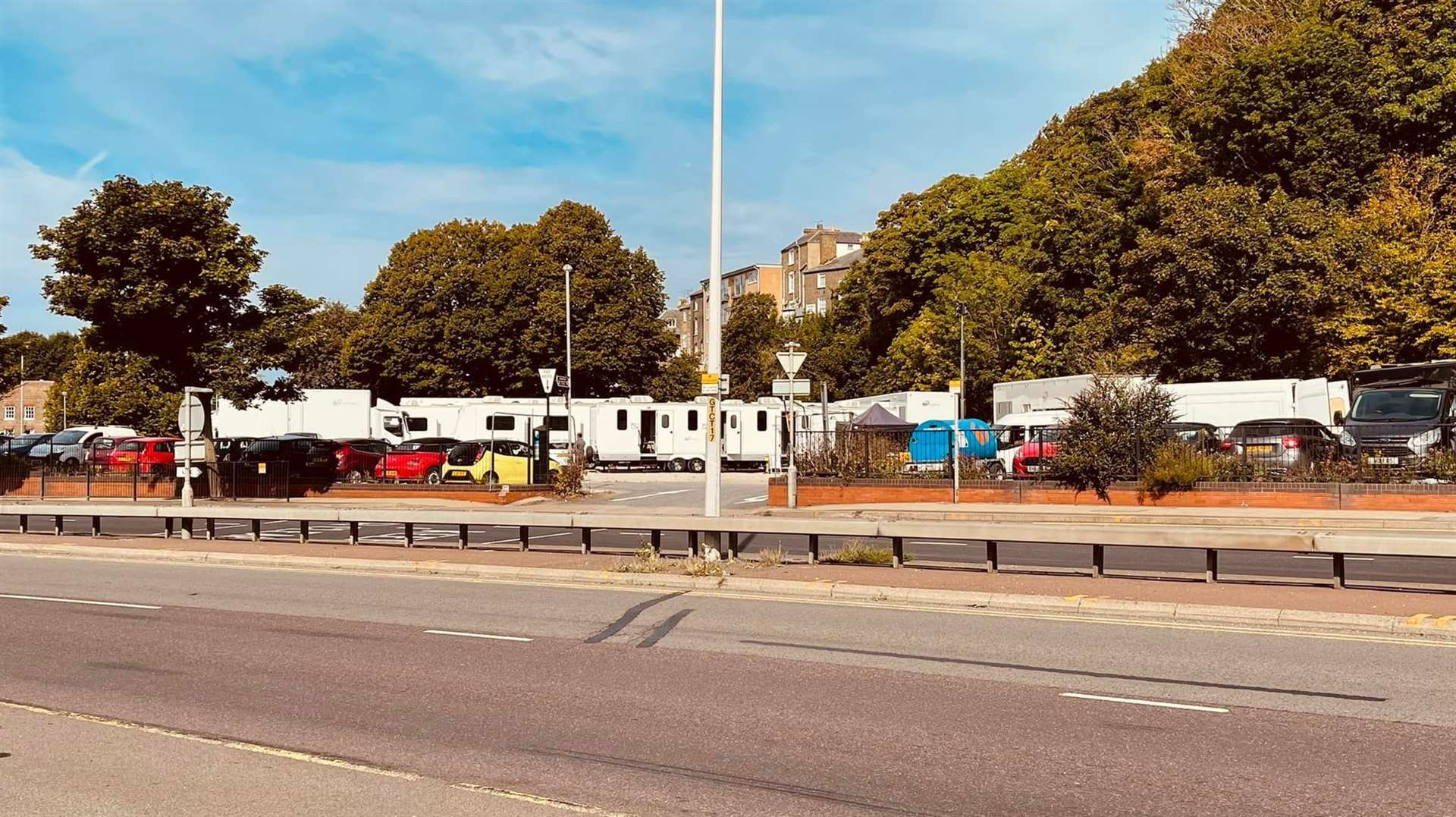 Film crews have set up along the A20 in Dover. Picture: Kevin Clark