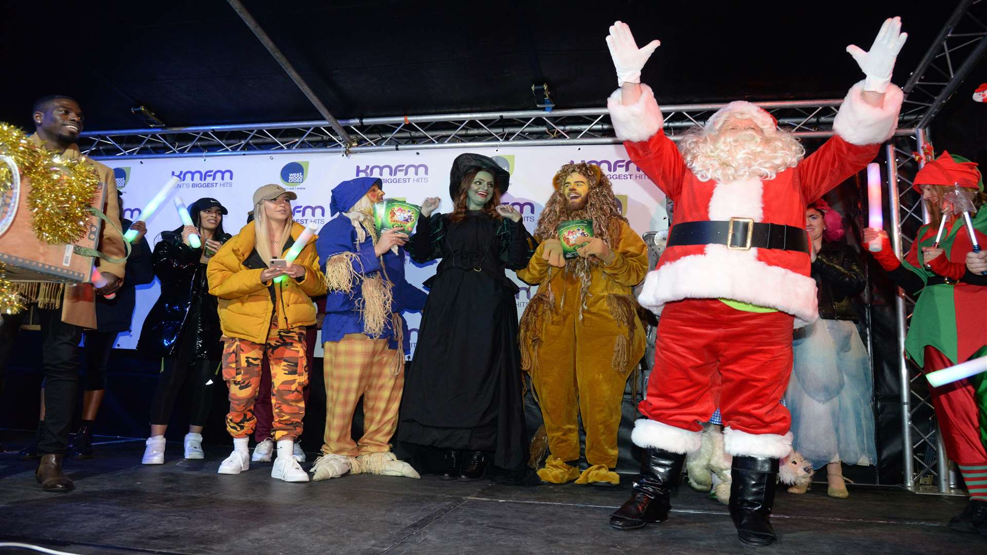 Father Christmas arrives on stage for the Westwood Cross Christmas lights switch-on