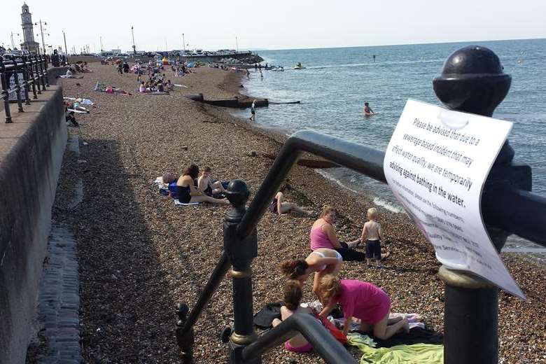 Many beach goers still went into the water at Herne Bay despite warnings about pollution