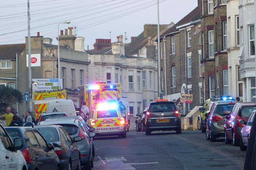 A woman was taken to hospital after falling down 10 steps. Picture @Kent_999s