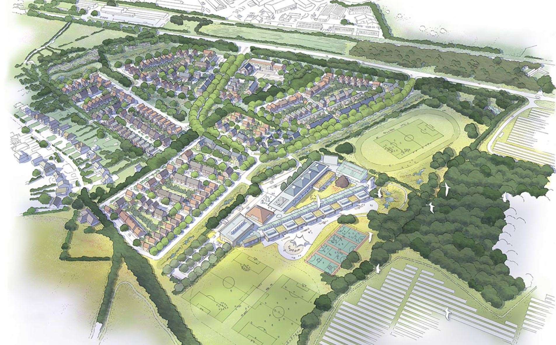 The proposed layout of the 300-home estate and secondary school. Pic: Parker Strategic Land