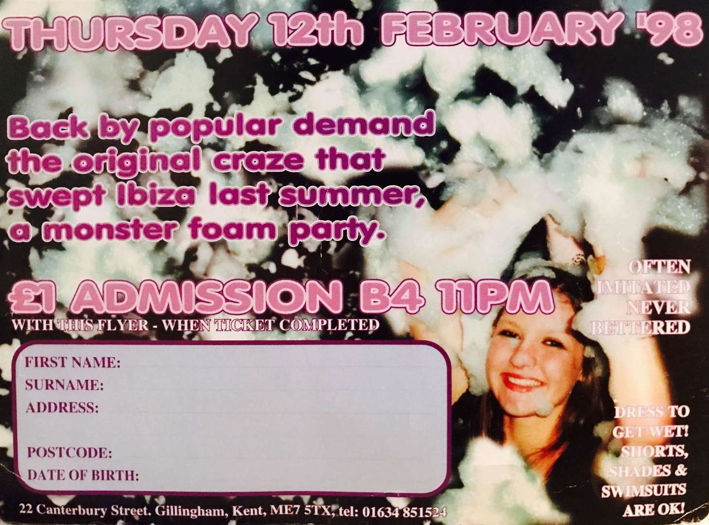 A foam party flyer from over 20 years ago. Pic Ross Hutchinson