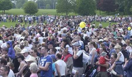 The crowd looks on as competitors wait to start this year's Race For Life. Picture: GAVIN CRAYFORD.