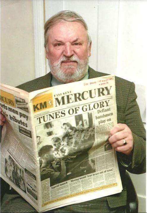 Basil Kidd reading the Mercury after the IRA bombing at the Royal Marines School of Music