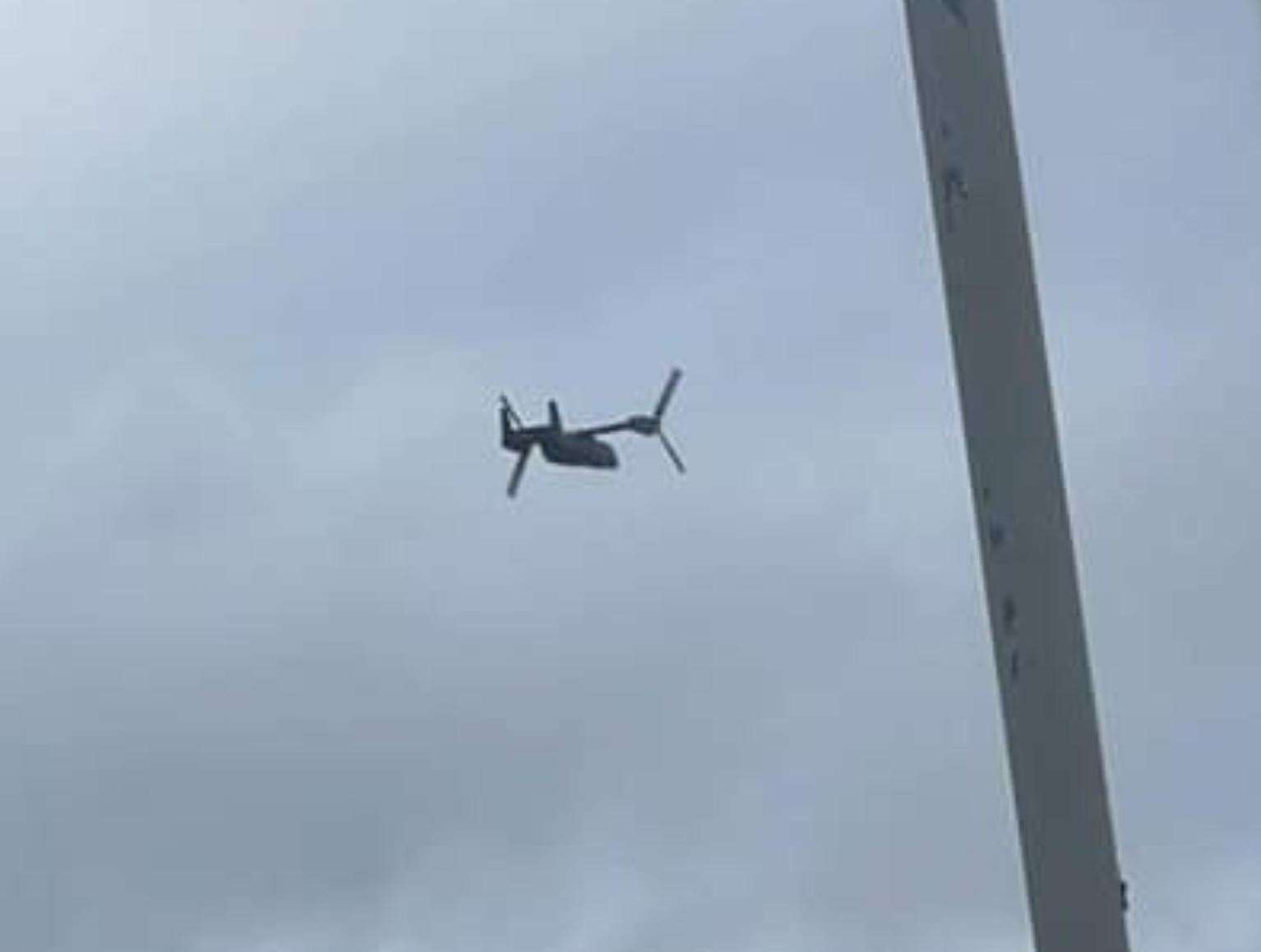 A US Airforce Osprey was spotted flying over Ashford. Picture: Sam Breeds