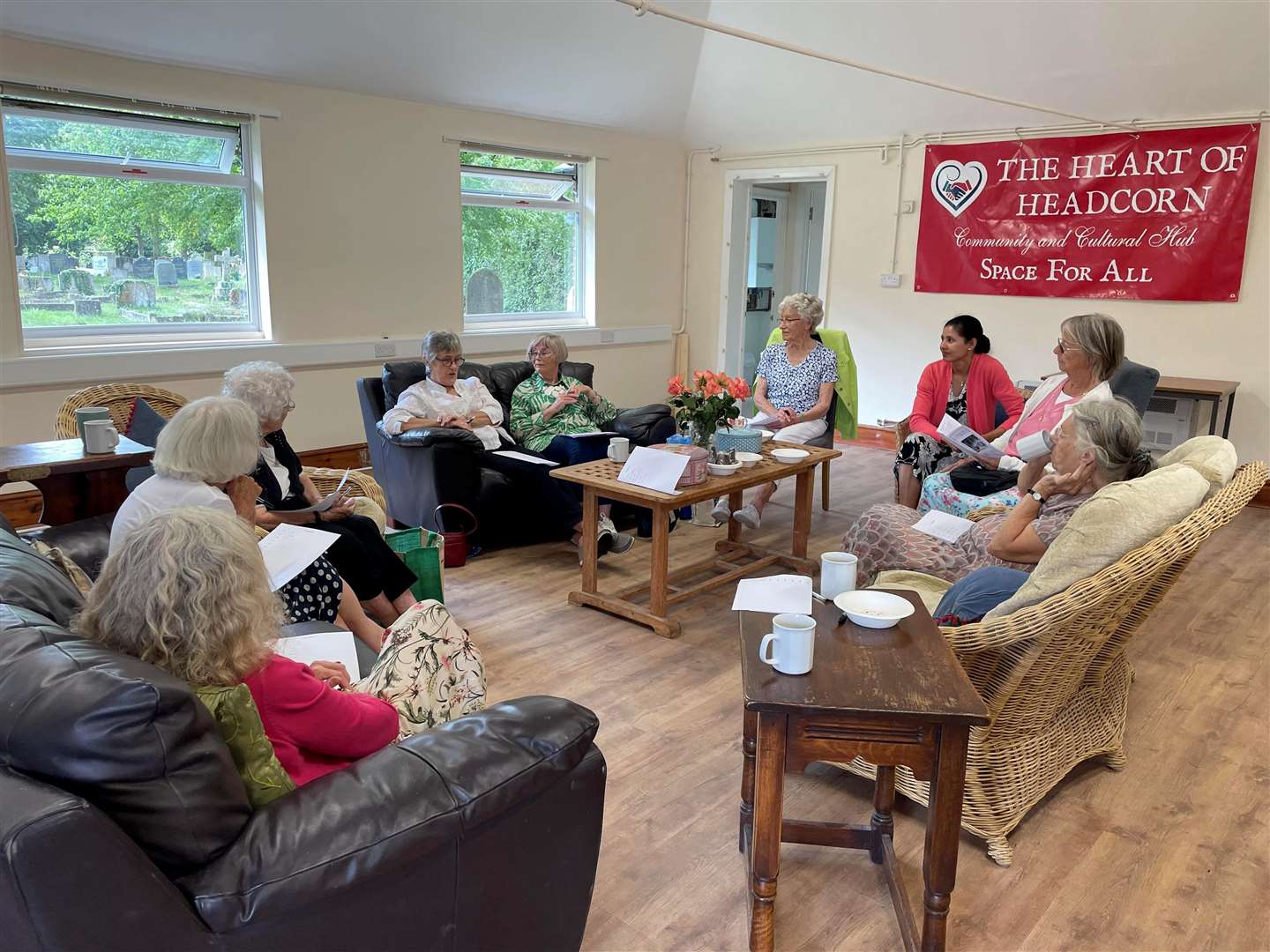 The Widows Group meeting in the schoolroom