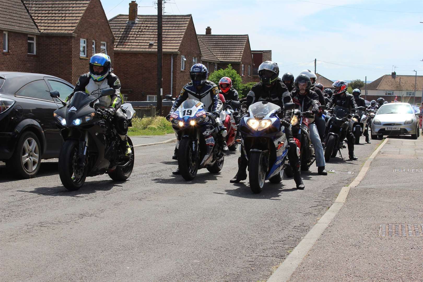 Bikers gathering in Prince Charles Avenue, Minster, to mark what would have been the 15th birthday of Mally Conway. Picture: Ben Pointing of Sheppey Traffic and Travel