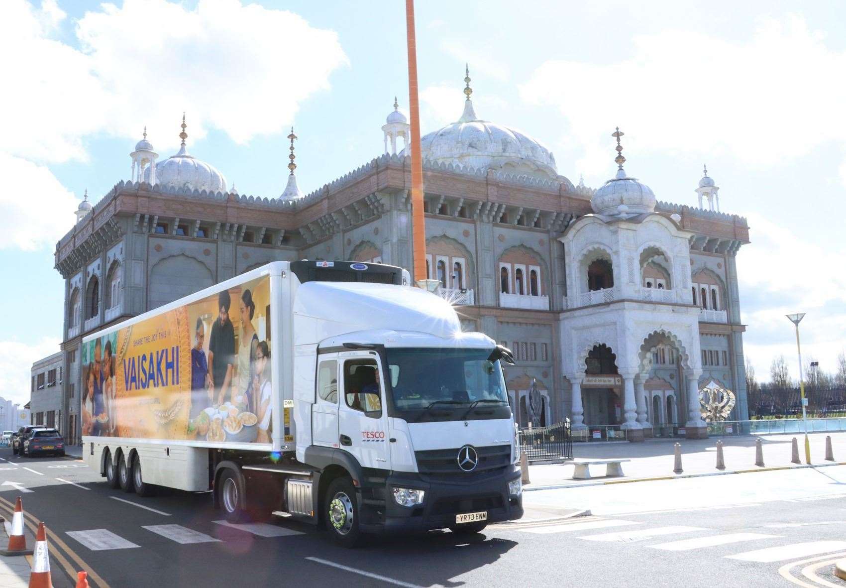 The Tesco van at the Guru Nanak Darbar Gurdwara in Gravesend
